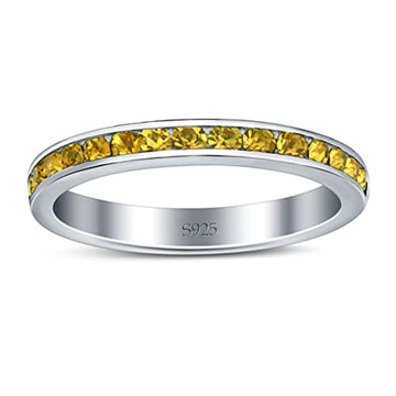 Full Eternity Stackable Band Wedding Ring Simulated Yellow CZ 925 Sterling Silver